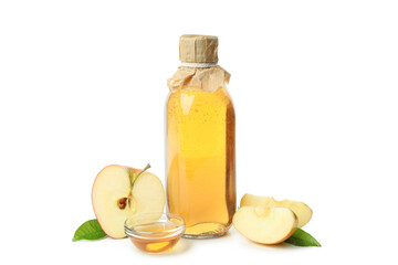 Homemade apple vinegar isolated on white background