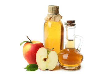 Homemade apple vinegar isolated on white background
