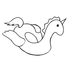 Doodle inflatable unicorn on a white background.Vector unicorn can be used in summer designs,textiles, and coloring pages.