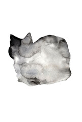Silhouette of a cat that lies.Watercolor hand drawn illustration isolated on white background.