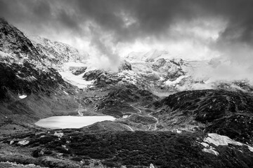 black and white mountains