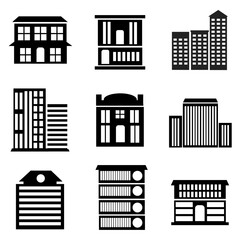 Building icons vector template.  Set of Building symbol in black and white color 
