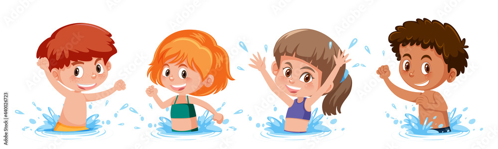 Wall mural Set of different kids cartoon character in summer theme