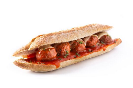 Meatball sub sandwich isolated on white background