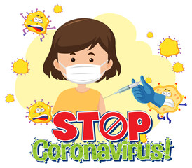Stop Coronavirus banner with patient wearing medical mask