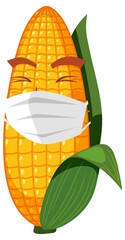 Cute corn cartoon character with face expression on white background