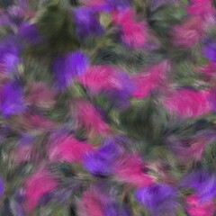 Seamless faux digital painted floral pattern print. High quality illustration. Procedural painting with realistic brush strokes in impressionistic style. Abstract art for surface design and print.