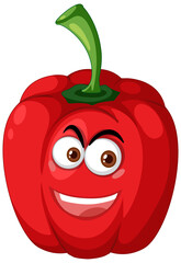Red capsicum cartoon character with happy face expression on white background