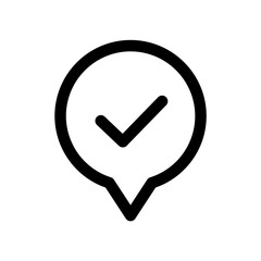 Bubble symbol with checkmark. Feedback, quality or approved icon. Vector illustration in outline style