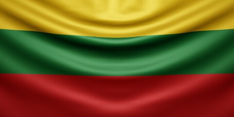 Obraz premium Hanging wavy national flag of Lithuania with texture. 3d render.