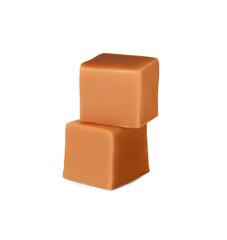Two sweet caramel candies on white background