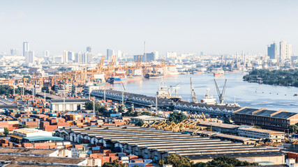 Aerial view of the Chao Phraya River and Bangkok Port.
