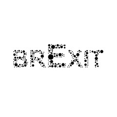 A large brexit symbol in the center made in pointillism style. The center symbol is filled with black circles of various sizes. Vector illustration on white background