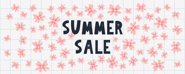 summer sale banner with flowers letter vector