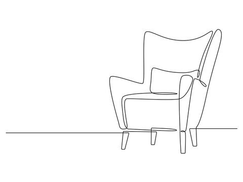 Continuous one line drawing of armchair. Modern chair in Linear style. Interior Furniture hand-drawn picture silhouette. Vector illustration