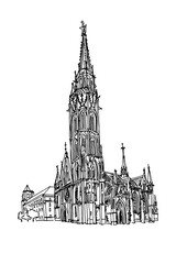 vector sketch of St. Matthias Church in Budapest, Hungary.