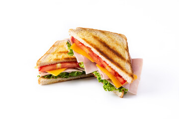Sandwich with tomato,lettuce,ham and cheese isolated on white background.
