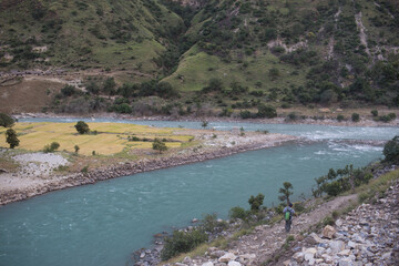 Karnali River in Nepal. Free flowing wind and scenic River in Nepal.