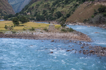 Karnali River in Nepal. Free flowing wind and scenic River in Nepal.