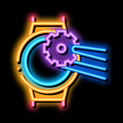 watch change gear neon light sign vector. Glowing bright icon watch change gear sign. transparent symbol illustration