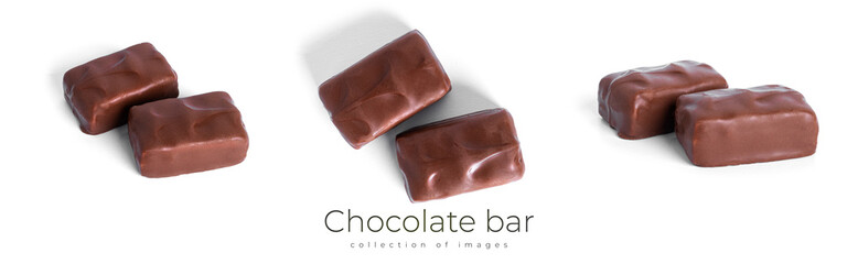 Chocolate bar with nougat isolated on a white background.