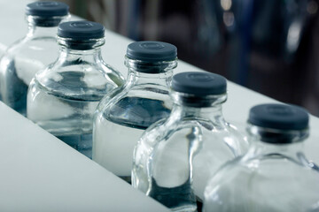  close-up of pharmaceutical production line stand
