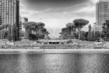 View over the artificial lake, EUR district, Rome, Italy