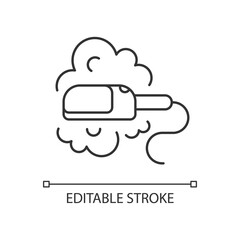 Travel size steam iron linear icon. Compact housekeeping appliance. Mini object for trips. Thin line customizable illustration. Contour symbol. Vector isolated outline drawing. Editable stroke