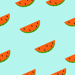 Orange watermelon on a blue background. Pattern vector illustration. Similar objects in one image. 