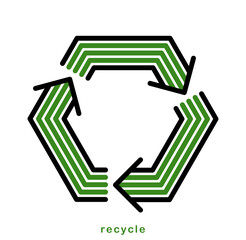 Recycle vector hexagon geometric icon in modern geometric linear style isolated on white, contemporary line symbol of environmental conservation.