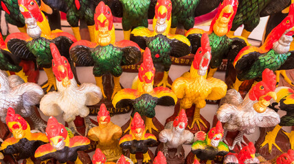 Colorful of a many chicken statues , Thailand