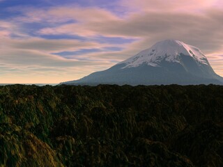 Beautiful and inspirational illustration of a sunset landscape 