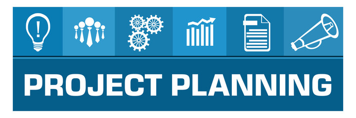 Project Planning Blue Box Business Symbols On Top Squares 