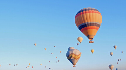 Obraz premium Hot air baloons preparing for take off. Famous sightseeing Cappadocia. Lights of air balloons.