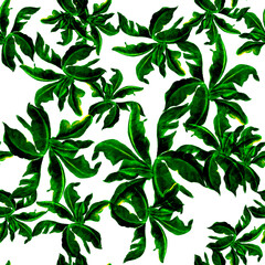 Organic Banana Leaf Wallpaper. Greenery Isolated Print. Seamless Texture. Pattern Palm. Watercolor Decor. Tropical Texture. Botanical Plant. Art Foliage.