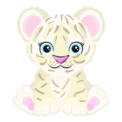 Cute baby tiger sit. Vector illustration