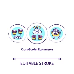 Fototapeten Cross border ecommerce concept icon. Wordwide marketplace. Creating online business. Remote selling abstract idea thin line illustration. Vector isolated outline color drawing. Editable stroke © bsd studio