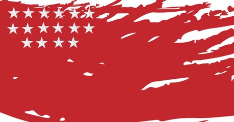 Composition of painted american flag stars and stripes pattern on white background