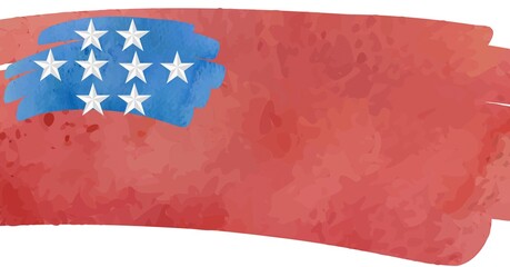 Composition of painted american flag stars and stripes pattern on white background