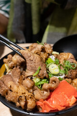 Japanese donburi with hot sliced pork