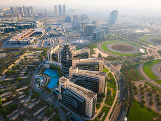 Naklejka na ściany i meble Dubai Silicon Oasis in Dubai emirate suburbs at United Arab Emirates aerial view