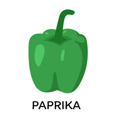 Paprika, vector illustration in cartoon flat stye. Green bulgarian pepper. Food and vegetable concept. Print for recipes, restaurant, supermarket, market place. Vegetarian fresh food product