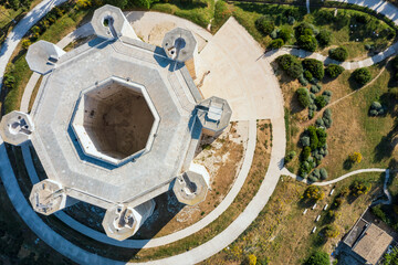 Aerial view of the castle of Castel del monte in Andria in Puglia. Eight sides - obrazy, fototapety, plakaty