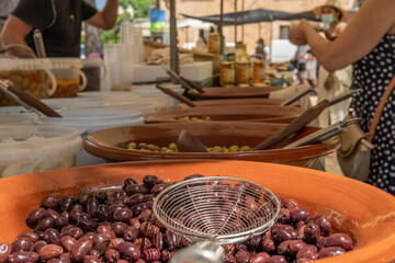 Pickled black olives typical of the island of Mallorca