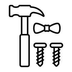 Handyman Tools with Bow Concept, hammer with nail and necktie for industrial Dad Vector Icon Design, Happy Fathers Day Symbol, Dads Gift Elements Sign, Parents Day Stock illustration