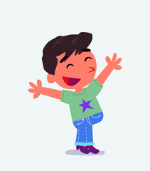 cartoon character of little boy on jeans celebrating something with joy.