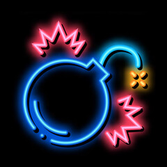 firework bomb neon light sign vector. Glowing bright icon firework bomb sign. transparent symbol illustration © PikePicture