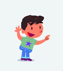 cartoon character of little boy on jeans pointing while arguing.