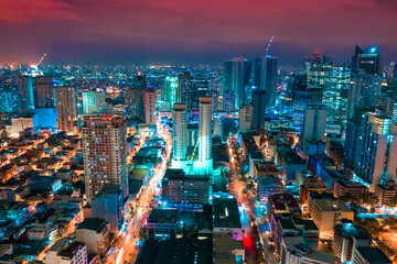 Night view of Skyscrapers Makati, the business district of Metro Manila, Philippines.