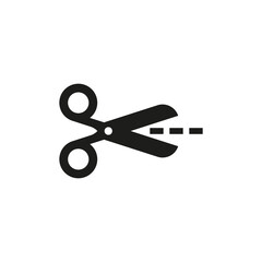 Scissors icon. The scissors cut along the dotted line. Simple vector illustration on a white background